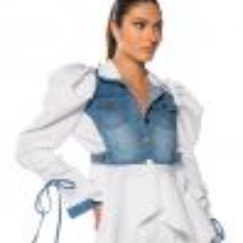 Taffeta Drawstring  Denim Jacket - Picture 2 of 4